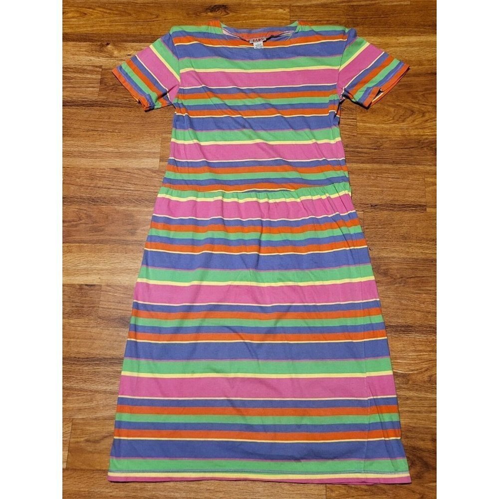 Vintage‎ Fads Size L 100% Cotton Multi Color Stripe Modest Dropped Waist